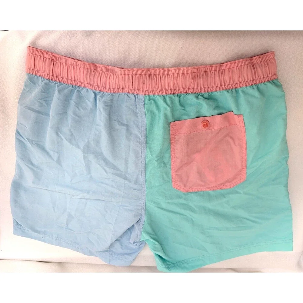Party Pants Men's Sz M Medium Swim Trunks Color Block Pink Mint Blue